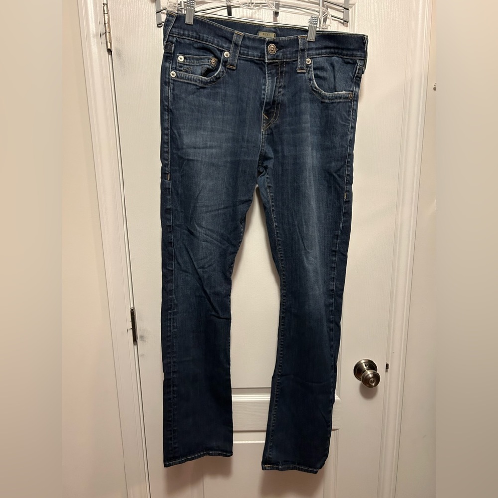 True Religion Jeans mens 34 Blue Dark Wash Ricky Relaxed Straight Fit USA GUC